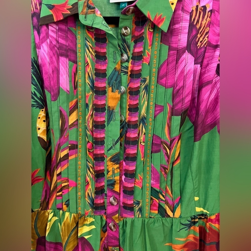 FARM RIO M Flowers Balloon Sleeve Maxi ShirtDress - Picture 7 of 16